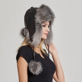 Bomber Hats Women's Fur Trapper Hat with Sheepskin Earflap Bomber Hat Winter Fur Hat - Silver Fox - CM1876X0ZL3 $53.66