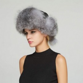 Bomber Hats Women's Fur Trapper Hat with Sheepskin Earflap Bomber Hat Winter Fur Hat - Silver Fox - CM1876X0ZL3 $53.66