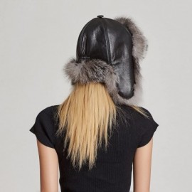 Bomber Hats Women's Fur Trapper Hat with Sheepskin Earflap Bomber Hat Winter Fur Hat - Silver Fox - CM1876X0ZL3 $53.66