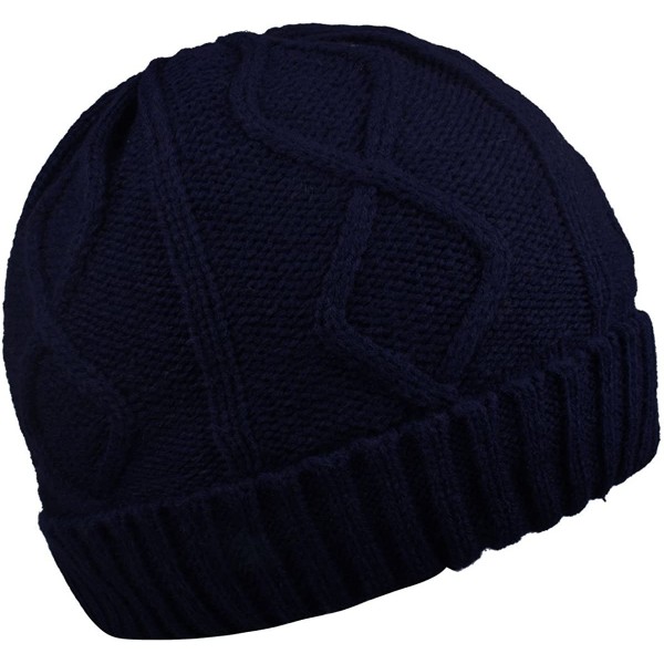 Skullies & Beanies Warm Beanies Wool Fleece Lined Winter Knit Hats Thick Skull Caps for Men Women - Dark Blue - CJ1870H50D0 $...