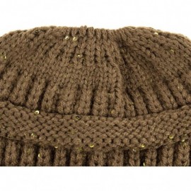 Skullies & Beanies Messy Bun Ponytail Magic Magic Sequin Beanie Hat Bundle Hair Tie (MB-730) - New Olive - CV18I53M4E9 $15.78