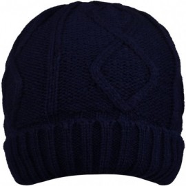 Skullies & Beanies Warm Beanies Wool Fleece Lined Winter Knit Hats Thick Skull Caps for Men Women - Dark Blue - CJ1870H50D0 $...