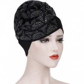Skullies & Beanies Head Wraps for Women- Chemo Turban Hats Flower Stretchy Turban Brim Cap Pile Vintage Turban - Black - CC18...