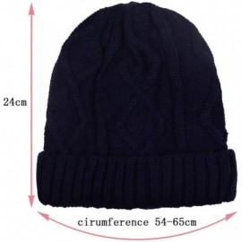 Skullies & Beanies Warm Beanies Wool Fleece Lined Winter Knit Hats Thick Skull Caps for Men Women - Dark Blue - CJ1870H50D0 $...