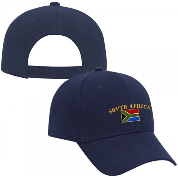 Baseball Caps South Africa Flag Embroidery Adjustable Structured Baseball Hat Navy - CM1850Z4MAU $17.48