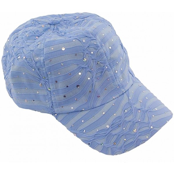 Baseball Caps Glitzy Game Sequin Trim Baseball Cap for Ladies - Pale Blue - CW183AU88LW $14.52