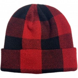 Skullies & Beanies Comfortable Unisex Beanie Warm- Stretchy & Soft Stylish & Trendy Knit hat - Red Check - CI192HDWCOM $8.51