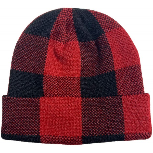 Skullies & Beanies Comfortable Unisex Beanie Warm- Stretchy & Soft Stylish & Trendy Knit hat - Red Check - CI192HDWCOM $8.51