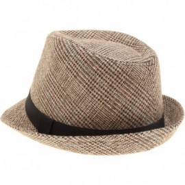 Fedoras Men's Classic Fashion Short Brim Trilby Structured Gangster Fedora Hat with Band - Houndtooth- Brown - CJ18WH7RRR8 $1...