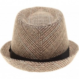 Fedoras Men's Classic Fashion Short Brim Trilby Structured Gangster Fedora Hat with Band - Houndtooth- Brown - CJ18WH7RRR8 $1...