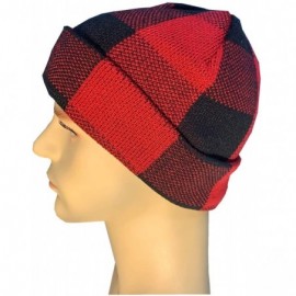 Skullies & Beanies Comfortable Unisex Beanie Warm- Stretchy & Soft Stylish & Trendy Knit hat - Red Check - CI192HDWCOM $8.51