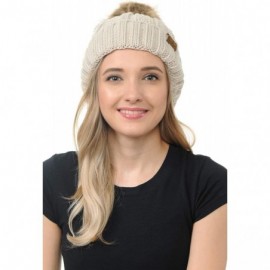 Skullies & Beanies Cable Knit Beanie with Faux Fur Pom - Warm- Soft- Thick Beanie Hats for Women & Men - Beige - CU18Y05K2TH ...
