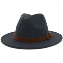 Fedoras Unisex Wide Brim Felt Fedora Hats Men Women Panama Trilby Hat with Band - D-grey - CX18KR5QNOM $13.22