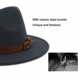 Fedoras Unisex Wide Brim Felt Fedora Hats Men Women Panama Trilby Hat with Band - D-grey - CX18KR5QNOM $13.22