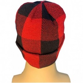 Skullies & Beanies Comfortable Unisex Beanie Warm- Stretchy & Soft Stylish & Trendy Knit hat - Red Check - CI192HDWCOM $8.51