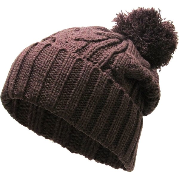 Skullies & Beanies Women's Winter Warm Thick Oversize Cable Knitted Beaine Hat with Pom Pom - (510) Brown - CX11OD9W49V $7.50