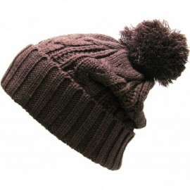 Skullies & Beanies Women's Winter Warm Thick Oversize Cable Knitted Beaine Hat with Pom Pom - (510) Brown - CX11OD9W49V $7.50