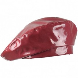 Berets Patent Leather French Style Beret Hat PU Dancing for Women - Red - CD18RA4D5IQ $12.49