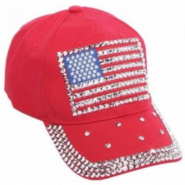 Baseball Caps USA Bling Baseball Cap- Sparkle Rhinestone American Flag Hat- Adjustable Size - Red - CD183A4Q9OL $11.05