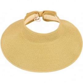 Sun Hats Women's Summer Wide Brim Roll-Up Straw Sun Visor Hat - Beige - CD12O3CB0EX $28.64