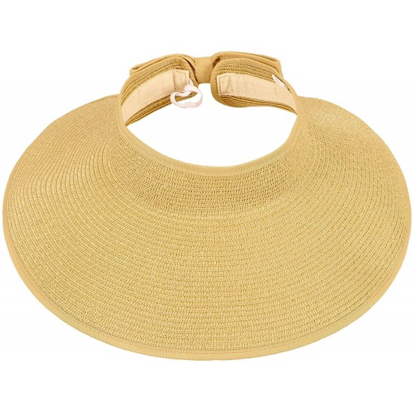 Sun Hats Women's Summer Wide Brim Roll-Up Straw Sun Visor Hat - Beige - CD12O3CB0EX $13.95