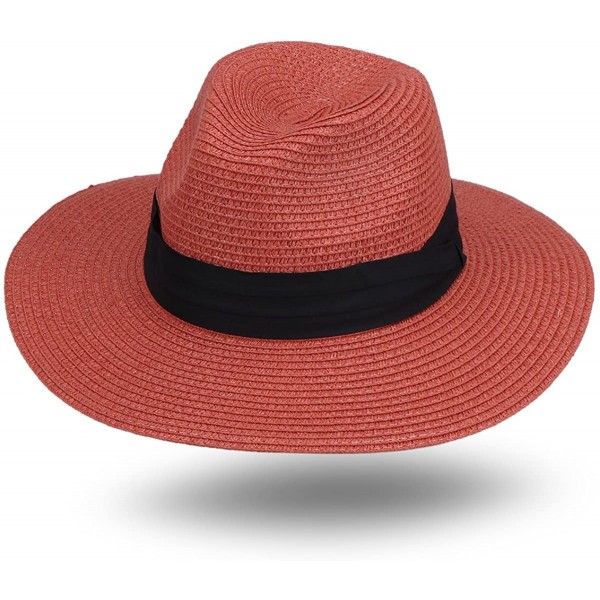 Fedoras Women and Mens Panama Hat Classic Fedora Straw Sun Hat - Rust - CO17YYI9UT9 $17.72