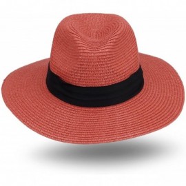 Fedoras Women and Mens Panama Hat Classic Fedora Straw Sun Hat - Rust - CO17YYI9UT9 $17.72