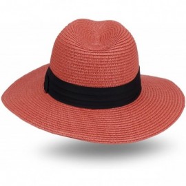 Fedoras Women and Mens Panama Hat Classic Fedora Straw Sun Hat - Rust - CO17YYI9UT9 $17.72