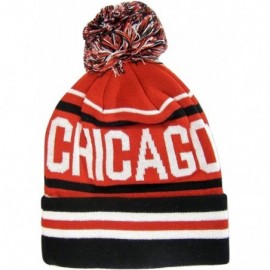 Skullies & Beanies Chicago Adult Size Winter Knit Beanie Hats - Red/Black Large Script - CI17X6H6UO0 $10.88