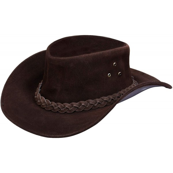 Cowboy Hats Australian Unisex Western Style Cowboy Outback Real Suede Leather Aussie Bush Hat - Brown - CW18QQA64SW $33.05