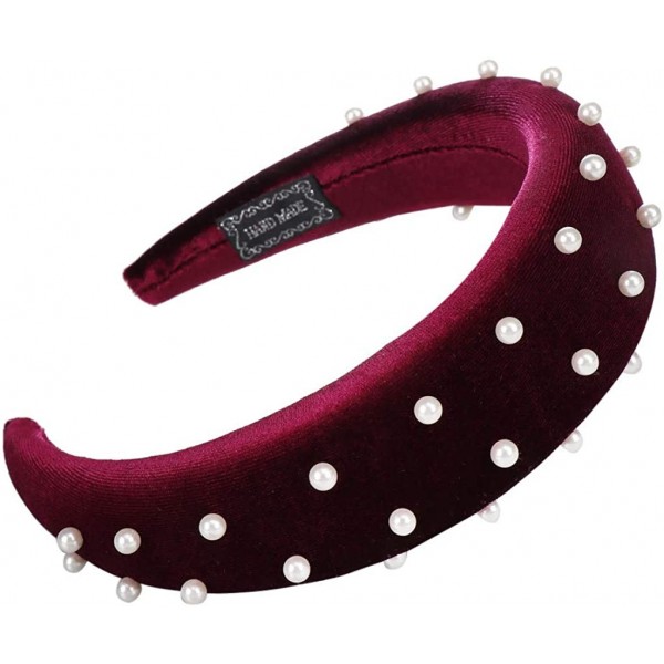 Headbands Headband Sponge Velvet Beading Hairband Women Hair Head Hoop Hair Accessories - Wine - CV18U767D5N $11.92