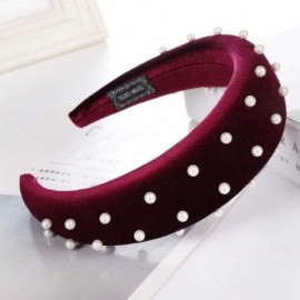 Headbands Headband Sponge Velvet Beading Hairband Women Hair Head Hoop Hair Accessories - Wine - CV18U767D5N $11.92