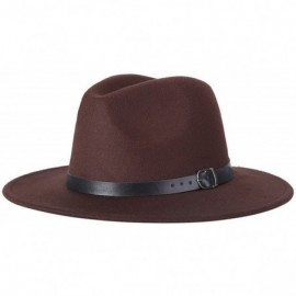 Fedoras Adult Women Men Wool Blend Fedora Hat Solid Trilby Caps Panama Hat with Belt - Coffee - CB189Y7Y504 $20.85