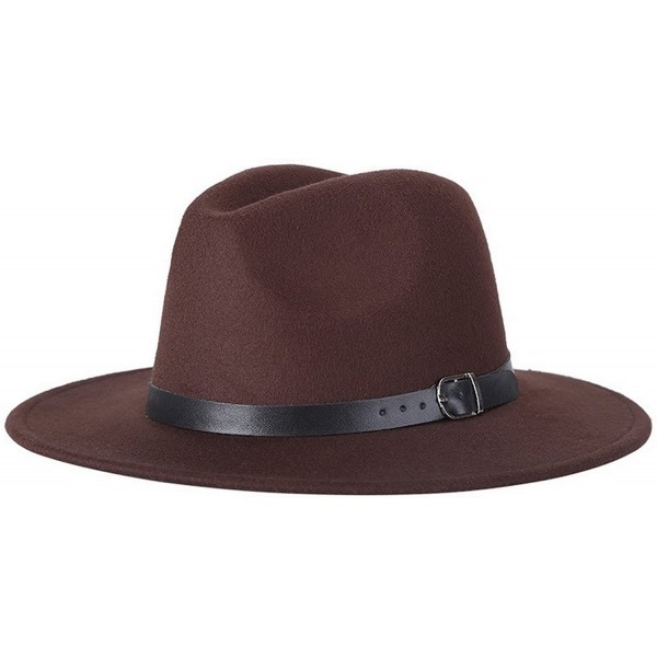 Fedoras Adult Women Men Wool Blend Fedora Hat Solid Trilby Caps Panama Hat with Belt - Coffee - CB189Y7Y504 $18.89