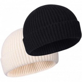 Skullies & Beanies Wool Winter Knit Cuff Short Fisherman Beanie Hats for Men Women - Black&beige 2pack - CD1943X7LZ7 $18.89