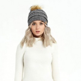 Skullies & Beanies Cable Knit Pom Pom Beanie Womens Winter Warm Faux Fur Pompoms Bobble Ski Hat Cap - Black/White Mix - CB18K...