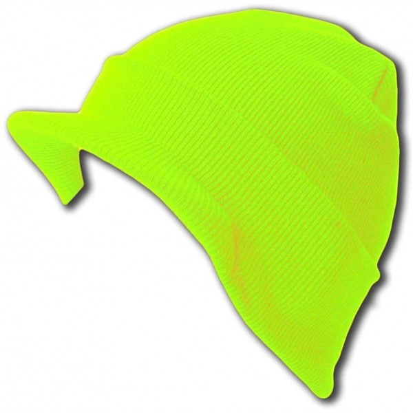 Skullies & Beanies Cuff Beanie Cap with Visor - Neon Green - CM12NYPSYL1 $11.05