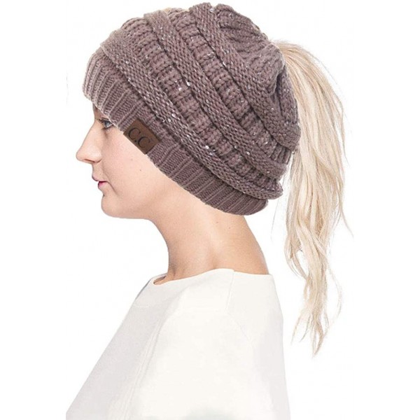 Skullies & Beanies Women Knitted Sparkle Sequin Soft Skull Cap Ponytail Messy Bun Beanie - Taupe - C718IC6829Q $11.34