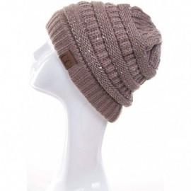 Skullies & Beanies Women Knitted Sparkle Sequin Soft Skull Cap Ponytail Messy Bun Beanie - Taupe - C718IC6829Q $11.34