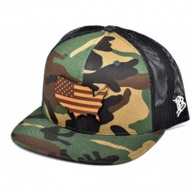 Baseball Caps 'The Patriot' Leather Patch Hat Flat Trucker - One Size Fits All - Camo/Black - CB18IGQS46Q $29.24