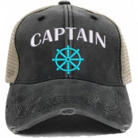 Baseball Caps Custom Hat Captain First Mate Trucker Hat Distressed Trucker Embroidered Baseball Cap - Captain Only - Turquois...
