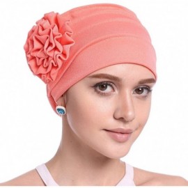 Skullies & Beanies Women Chemo Cap Turban Headwear Sleep Hat with Elegant Side Flower Pleated Skull Caps - Rose Red - C3183WN...