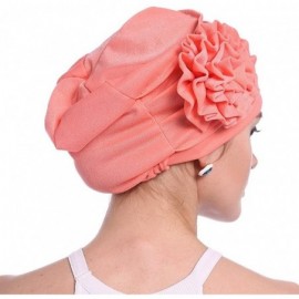 Skullies & Beanies Women Chemo Cap Turban Headwear Sleep Hat with Elegant Side Flower Pleated Skull Caps - Rose Red - C3183WN...