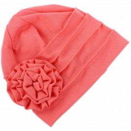 Skullies & Beanies Women Chemo Cap Turban Headwear Sleep Hat with Elegant Side Flower Pleated Skull Caps - Rose Red - C3183WN...