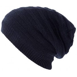 Skullies & Beanies Mens Wool/Acrylic Knitted Slouchy Beanie Winter Hats Warm Fashion Skull Cap - Navy88223 - CX18ILOTUCE $10.48