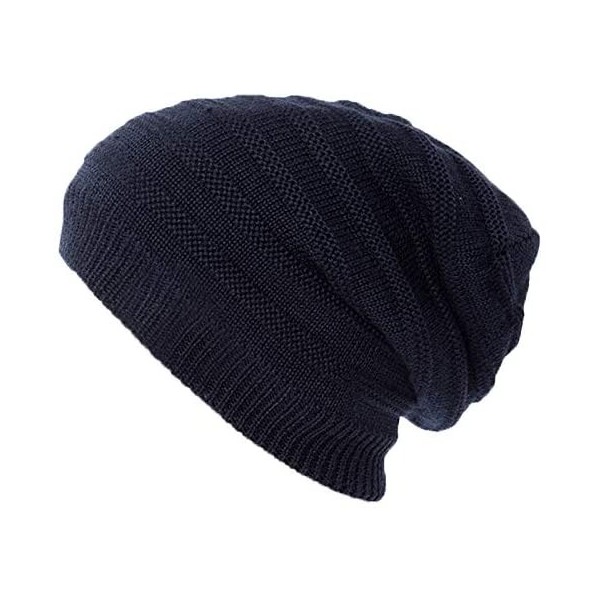 Skullies & Beanies Mens Wool/Acrylic Knitted Slouchy Beanie Winter Hats Warm Fashion Skull Cap - Navy88223 - CX18ILOTUCE $10.48