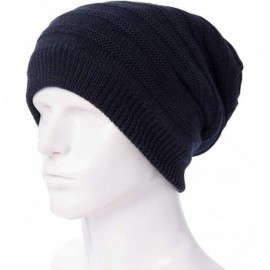 Skullies & Beanies Mens Wool/Acrylic Knitted Slouchy Beanie Winter Hats Warm Fashion Skull Cap - Navy88223 - CX18ILOTUCE $10.48