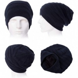 Skullies & Beanies Mens Wool/Acrylic Knitted Slouchy Beanie Winter Hats Warm Fashion Skull Cap - Navy88223 - CX18ILOTUCE $10.48