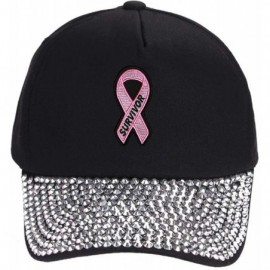 Baseball Caps Survivor Hat - Women's Adjustable Cap - Breast Cancer Awareness - Rhinestone - C418I3W89OS $22.90