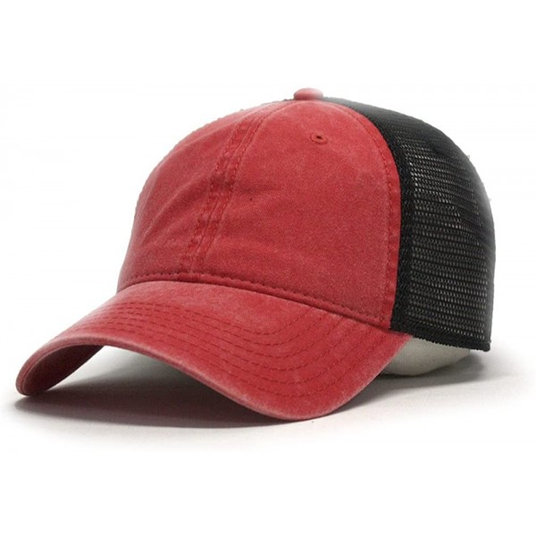 Baseball Caps Vintage Washed Cotton Soft Mesh Adjustable Baseball Cap - Red/Red/Black - CW189WG02XK $9.44